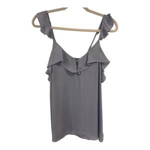 Doe & Rae Ruffle Cami Top Light Blue Button Front Spaghetti Straps Size S | NWOT